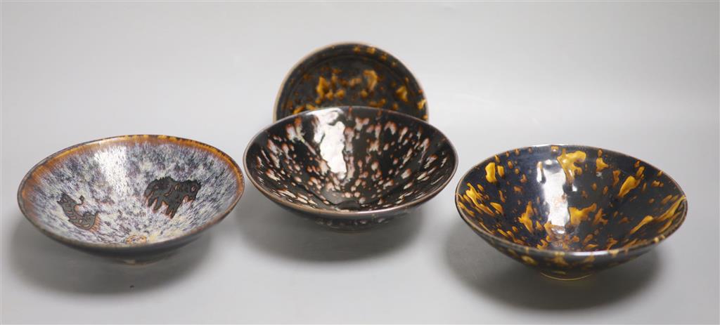 Four Chinese splash glaze bowls, diameter 16cm